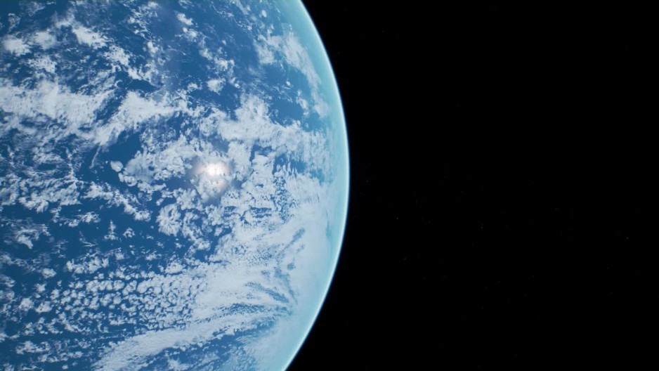 Sun Peeking Through Clouds Of Spinning Earth In Space From Left ClipStock