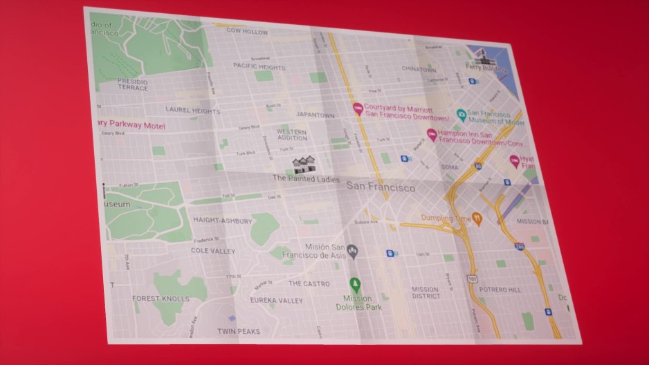 Unfolding San Francisco map close up on red background  ClipStock