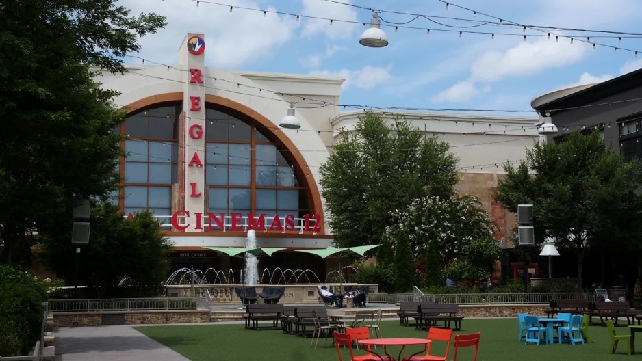 outdoor seating area outside of movie theater in downtown alpharetta