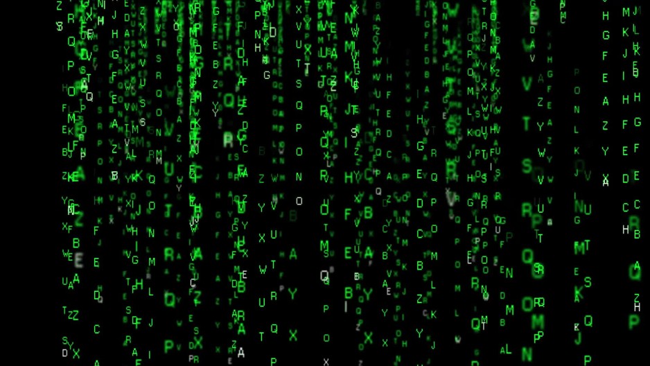 Matrix code falling black screen alphabet letters pull out | ClipStock