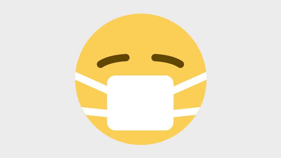 Masked emoji cough sick spin scale up animated white background ClipStock