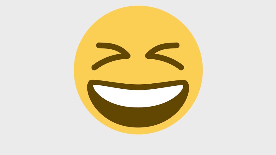 Laughing face emoji eyes closed crying spin scale up animated white
