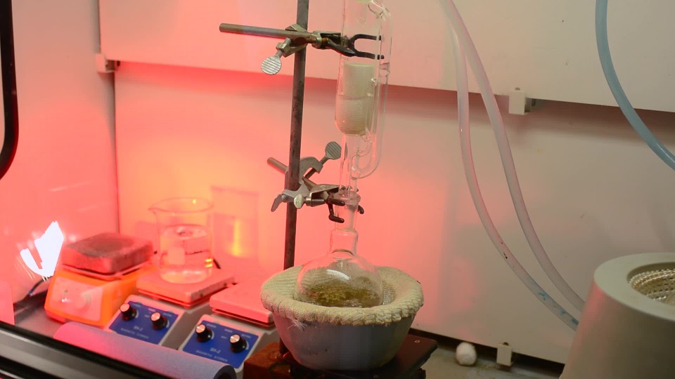 Liquid boiling in a flask in a lab ClipStock