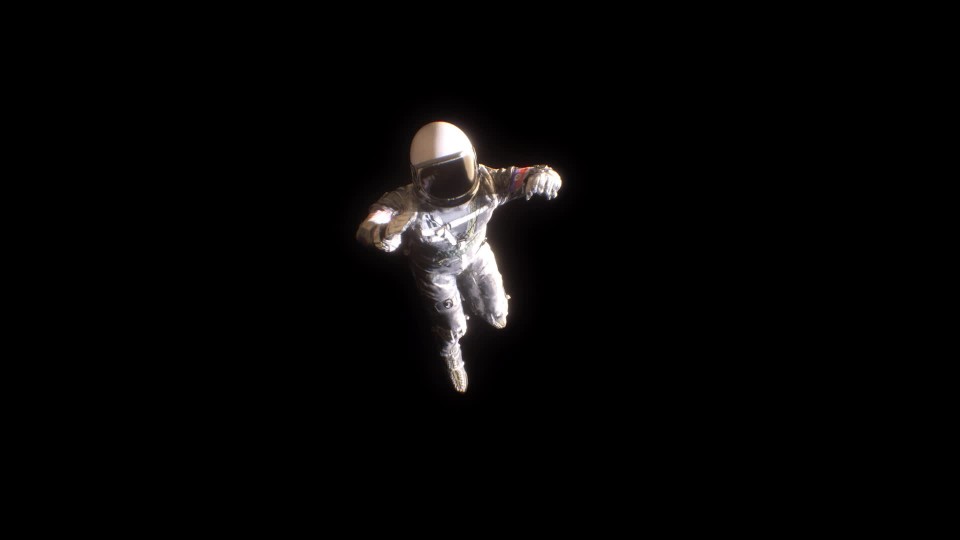 Spaceman astronaut stuck in outer space drifting slowly green screen
