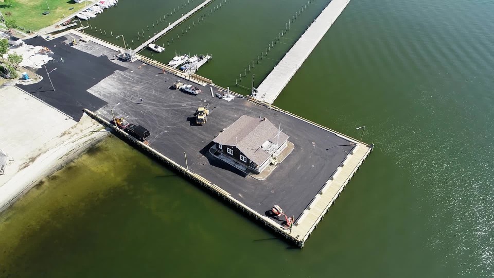 Bellport Marina on the coast undergoing construction on a beautiful